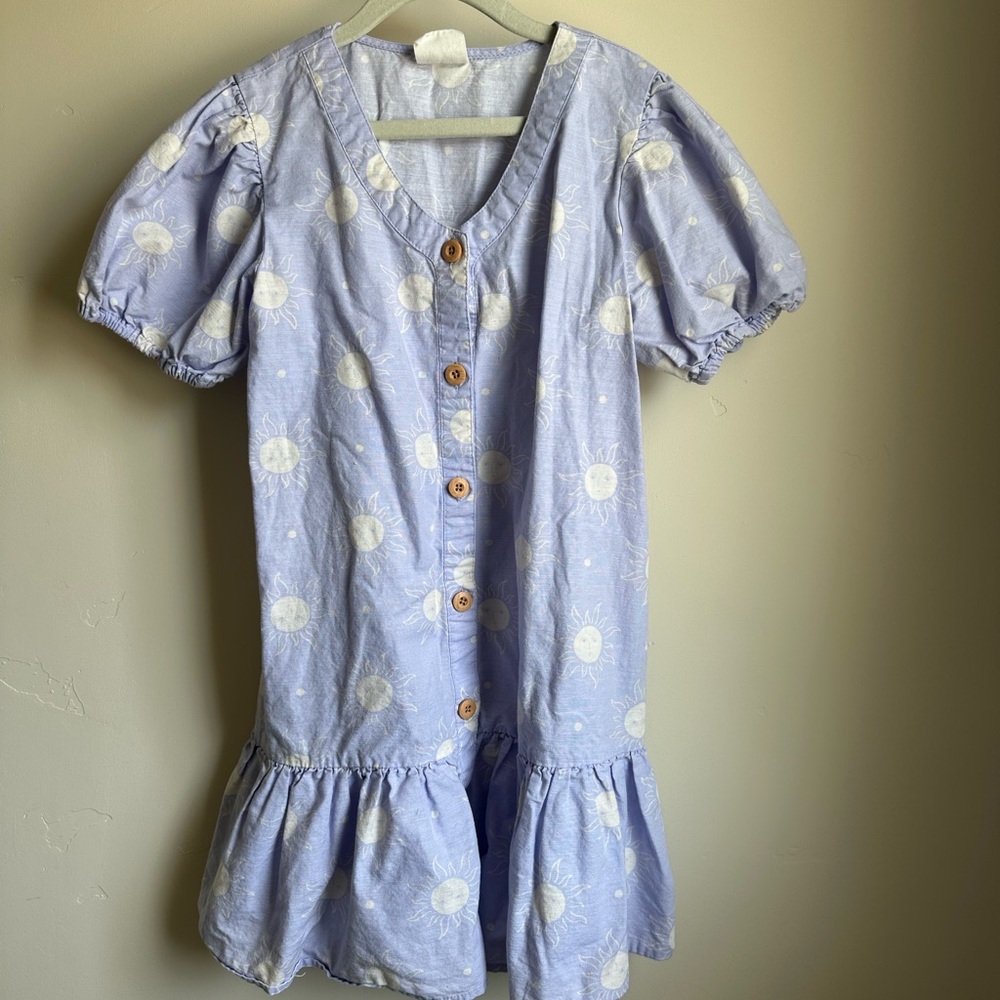 Blue Kids Dress with Sun Pattern